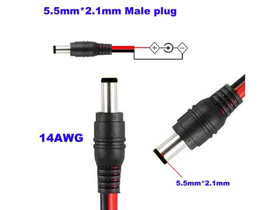 DC Power Cable 5.5x2.1mm Male 25cm - CCTV, LED, Router Pigtail Lead