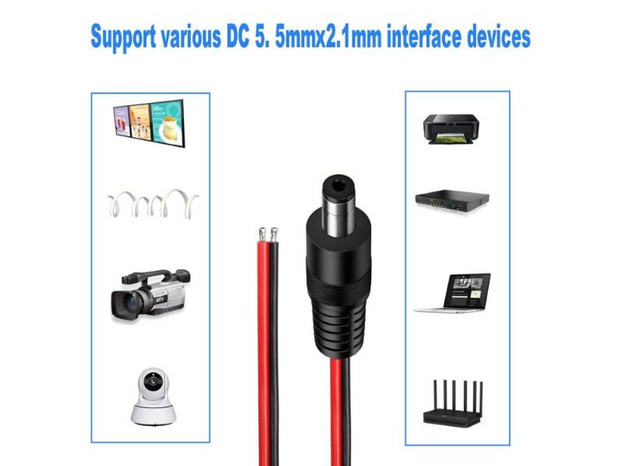 DC Power Cable 5.5x2.1mm Male 25cm - CCTV, LED, Router Pigtail Lead