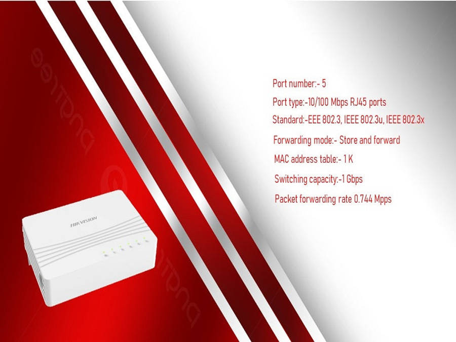 Hikvision DS-3E0105D-E 5-Port 10/100 Mbps Unmanaged Ethernet Switch - Desktop, ABS