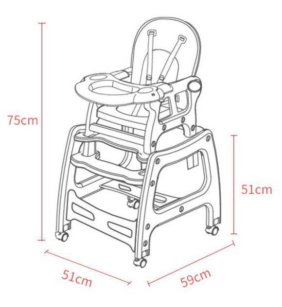 3-in-1 Baby High Chair with Lockable Universal Wheels-Gray
