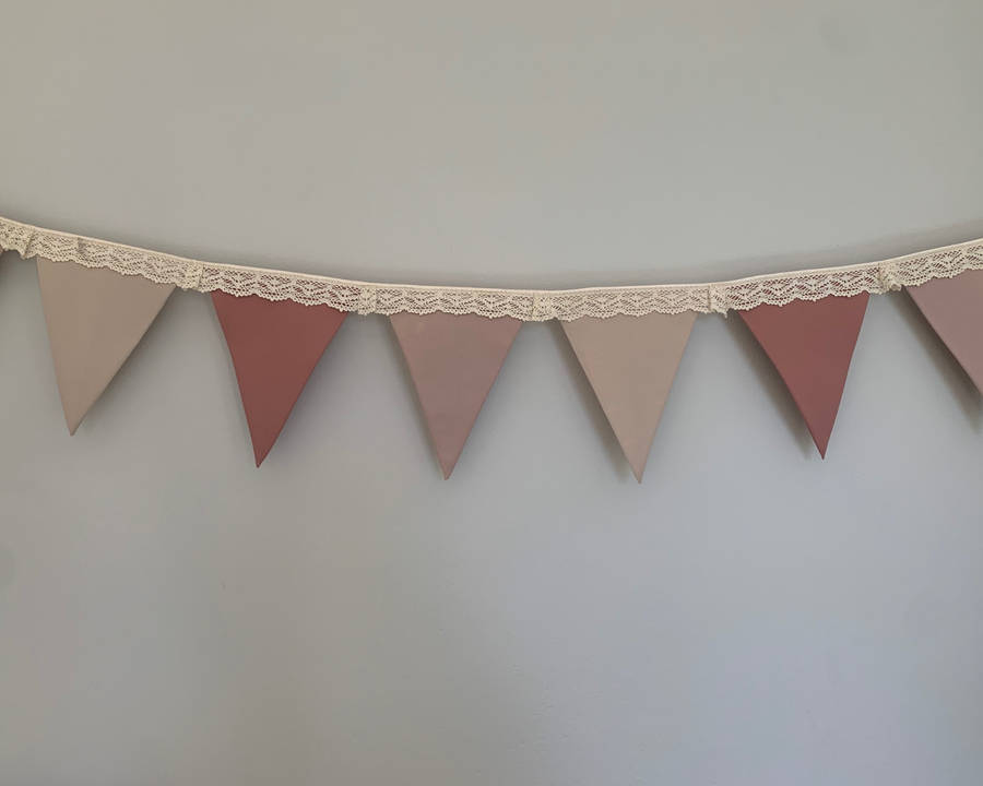 Dusty pink, Brownish pink and Biscuit Colour Bunting with beautiful Crochet Lace  | Large Flags