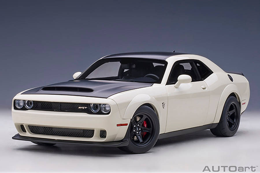 Dodge Challenger Demon SRT Knuckle White/ Blk Graphic Pkg 1/18 Scale Auto Art AA71746