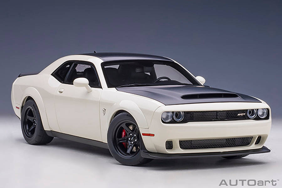 Dodge Challenger Demon SRT Knuckle White/ Blk Graphic Pkg 1/18 Scale Auto Art AA71746