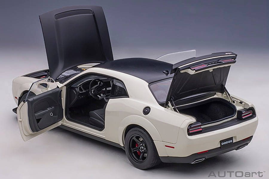 Dodge Challenger Demon SRT Knuckle White/ Blk Graphic Pkg 1/18 Scale Auto Art AA71746
