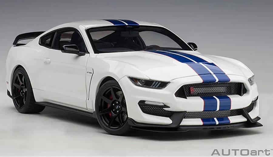 Ford Shelby Gt-350r Oxford White W Lightning Stripes 1/18 Scale Auto Art AA72931