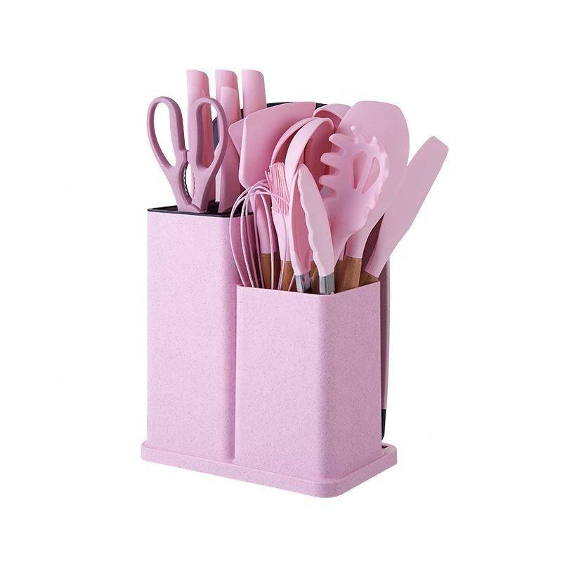 Silicone Kitchenware Set 19 Pieces Knife & Spoon Set With Storage Rack - Black