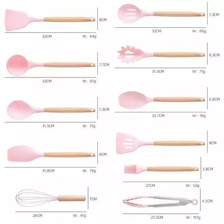 Silicone Kitchenware Set 19 Pieces Knife & Spoon Set With Storage Rack - Black
