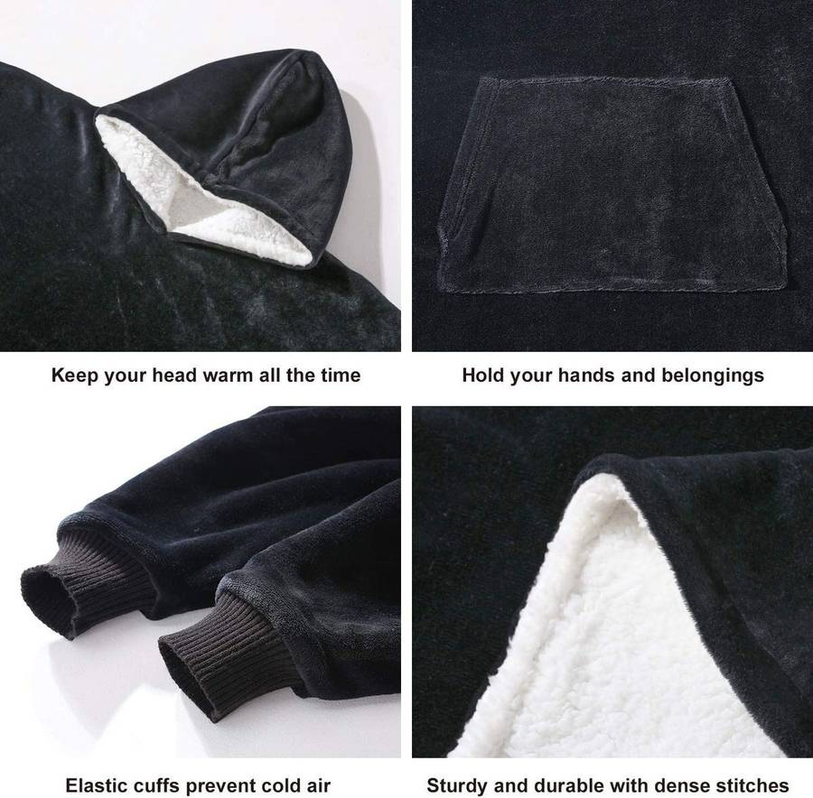 ZS - Huggle Hoodie Ultra Plush Blanket, One Size - Grey