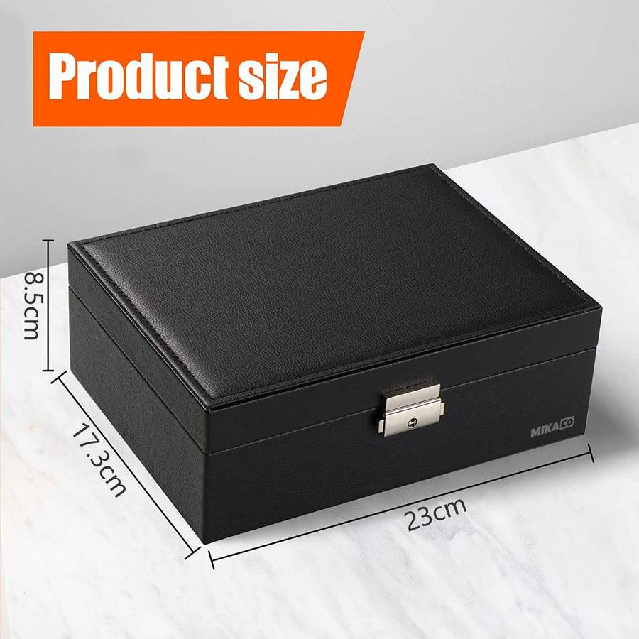 ZS - Compact PU Leather Double Layer Lockable Jewelry Storage Box Organizer-Tiered Tray Green