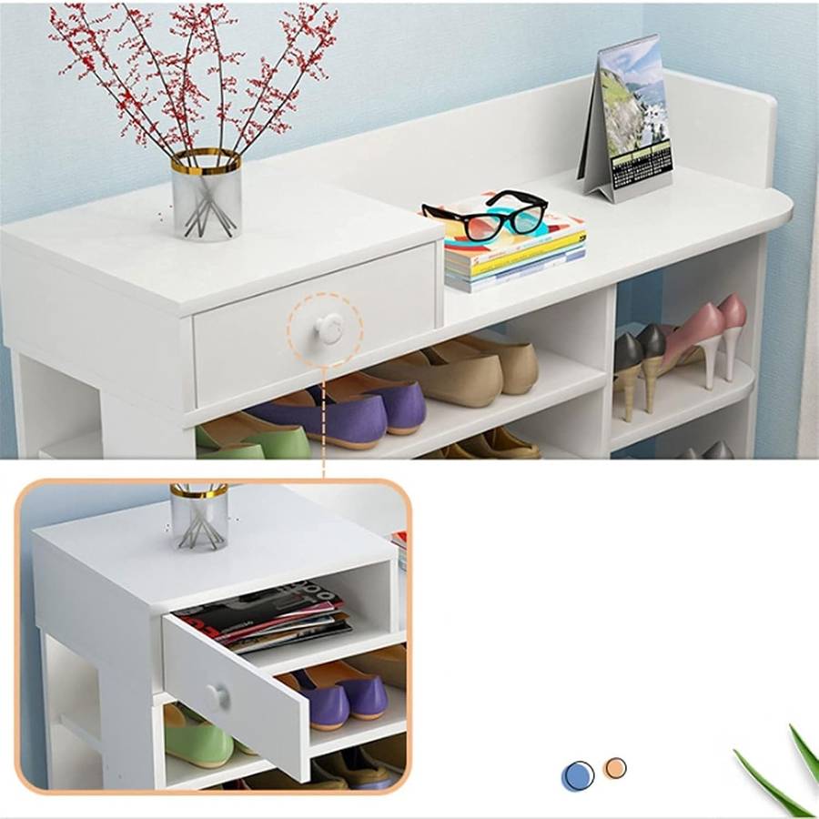 ZS - 7-Tiers Wooden Shoe Rack Cabinet with Drawers Black