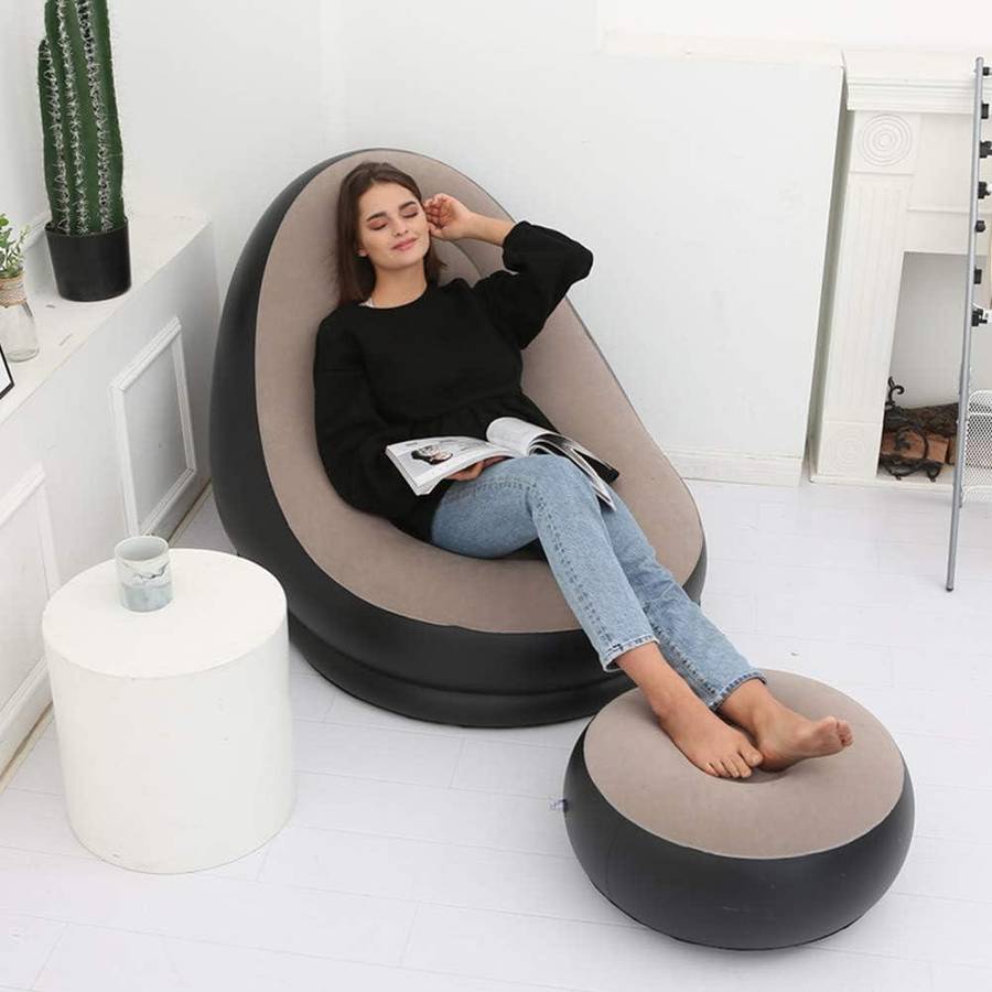 Flocking Sofa Set Inflatable - Black&Khaki