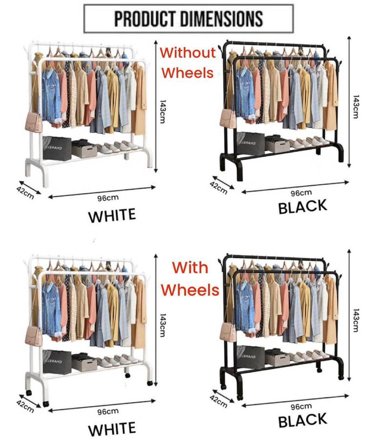 Multi-purpose Hanging Rack With Wheels - Black