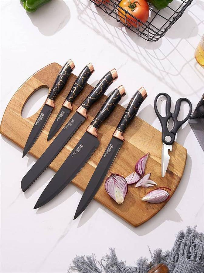 All in one Pro 7pcs Knife Set with Sharpener - Black