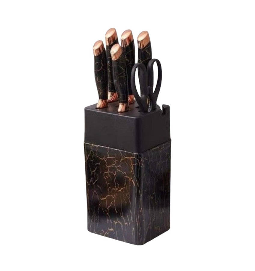 All in one Pro 7pcs Knife Set with Sharpener - Black