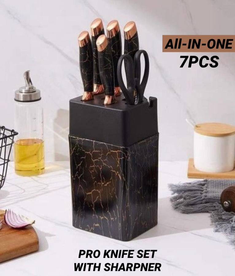 All in one Pro 7pcs Knife Set with Sharpener - Black