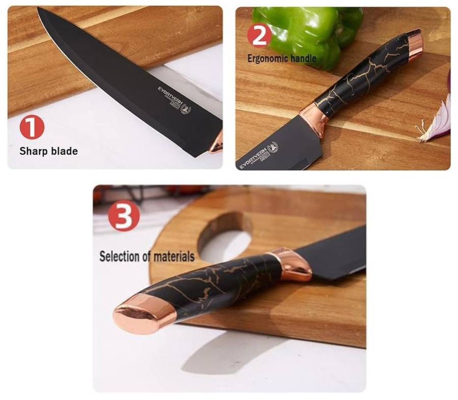 All in one Pro 7pcs Knife Set with Sharpener - Black