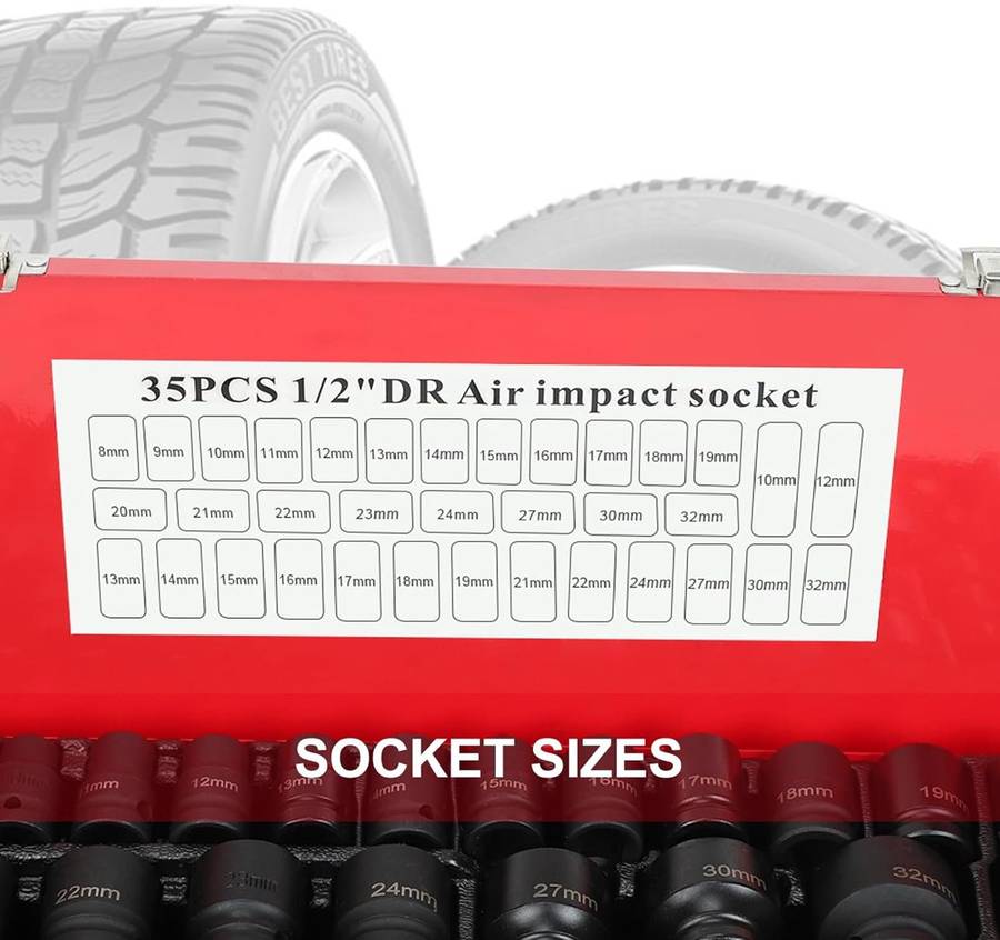 ZS - 35 Pieces 1/2 inch Heavy Duty Impact Socket Set