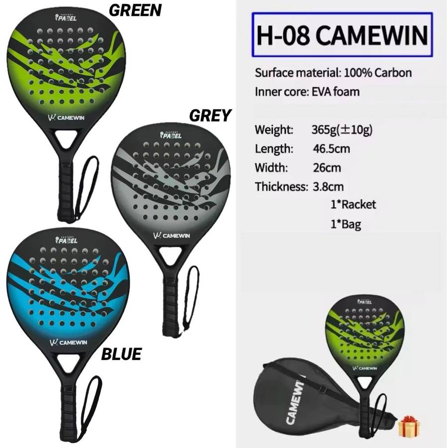 ZS - CAMEWIN Carbon Fibre Padel Racket / Bat - Marble Design & Padded Carry Bag - Green
