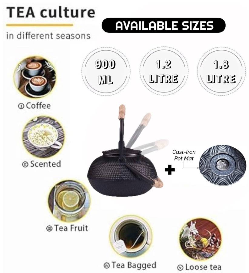 ZS - Cast Iron Kettle with Pot Mat 900ml