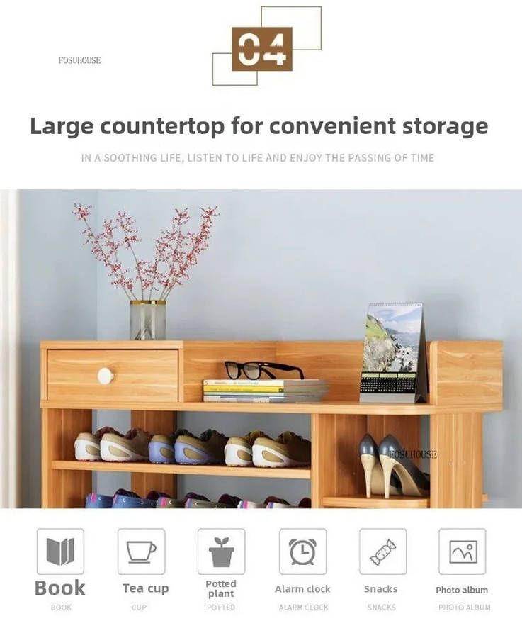 ZS - 7-Tiers Wooden Shoe Rack Cabinet with Drawers Black