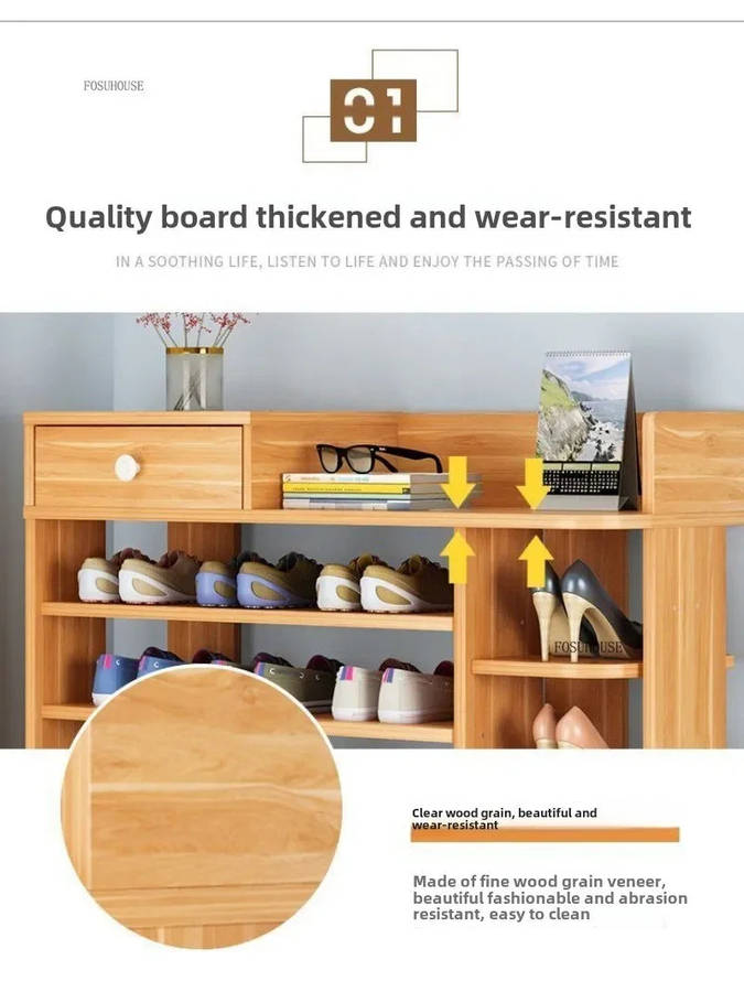 ZS - 7-Tiers Wooden Shoe Rack Cabinet with Drawers Black