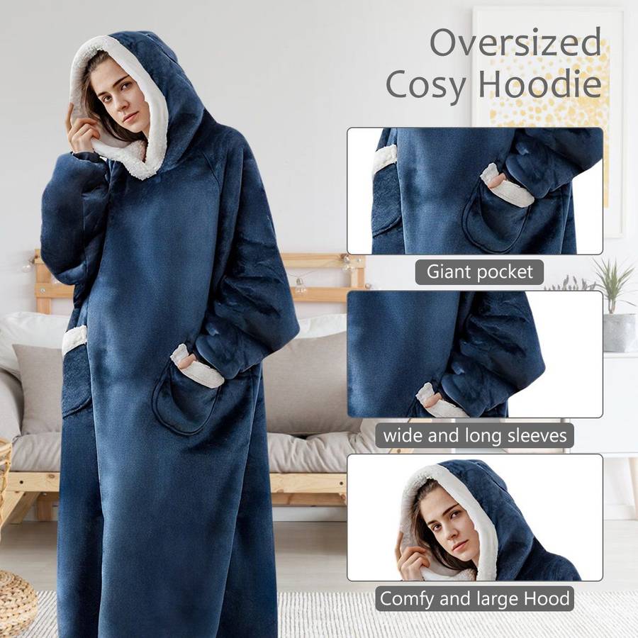 ZS - Extra Long Oversized Huggle Blanket Hoodie - Grey
