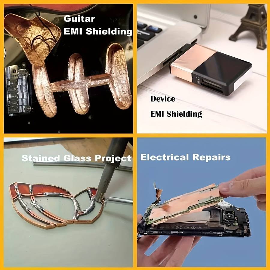 5pcs Copper Foil Tape Rolls - Heavy-Duty Single-Sided Conductive Adhesive with Ultra-Low ESR (Ext...