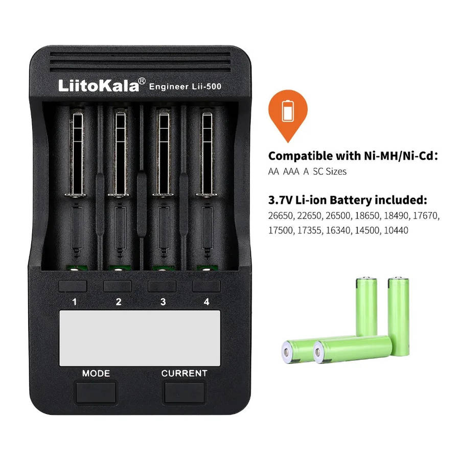 LiitoKala lii-500 LCD 3.7V 1.2V 18650/26650/16340/14500/10440/18500 Lithium Battery Charger