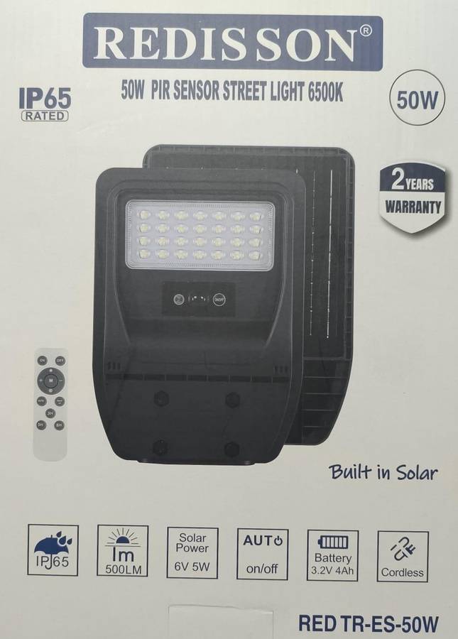 REDISSON 50W Solar-Powered LED Street Light  Energy-Efficient Outdoor Lighting Solution