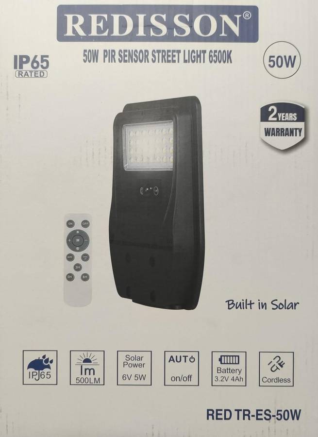 REDISSON 50W Solar-Powered LED Street Light  Energy-Efficient Outdoor Lighting Solution
