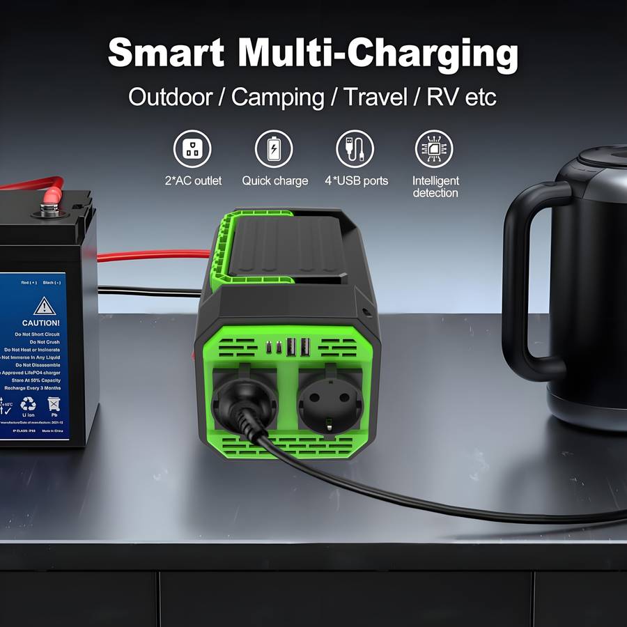 1000W DC 12V to AC 220V Car Power Inverter with LCD Display, 2x AC EU Outlets, 2x USB, 2x Type-C,...