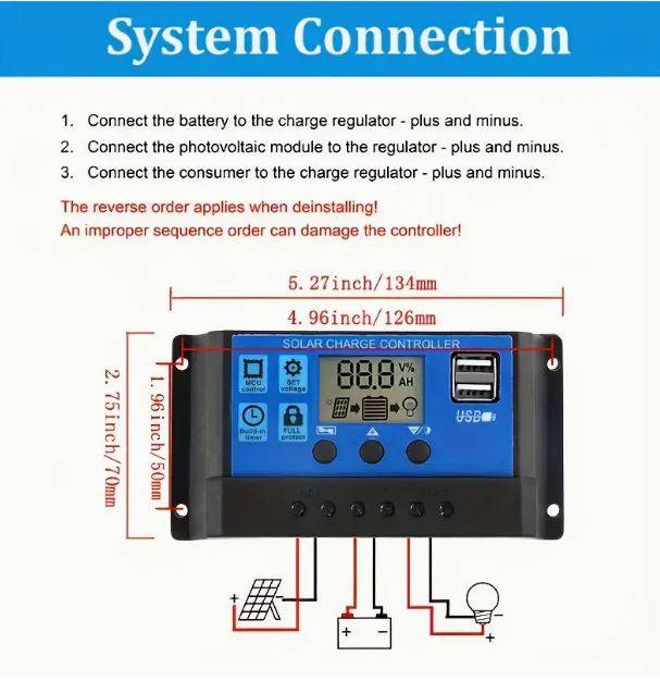 30A Multifunctional PWM Solar Charge Controller with USB