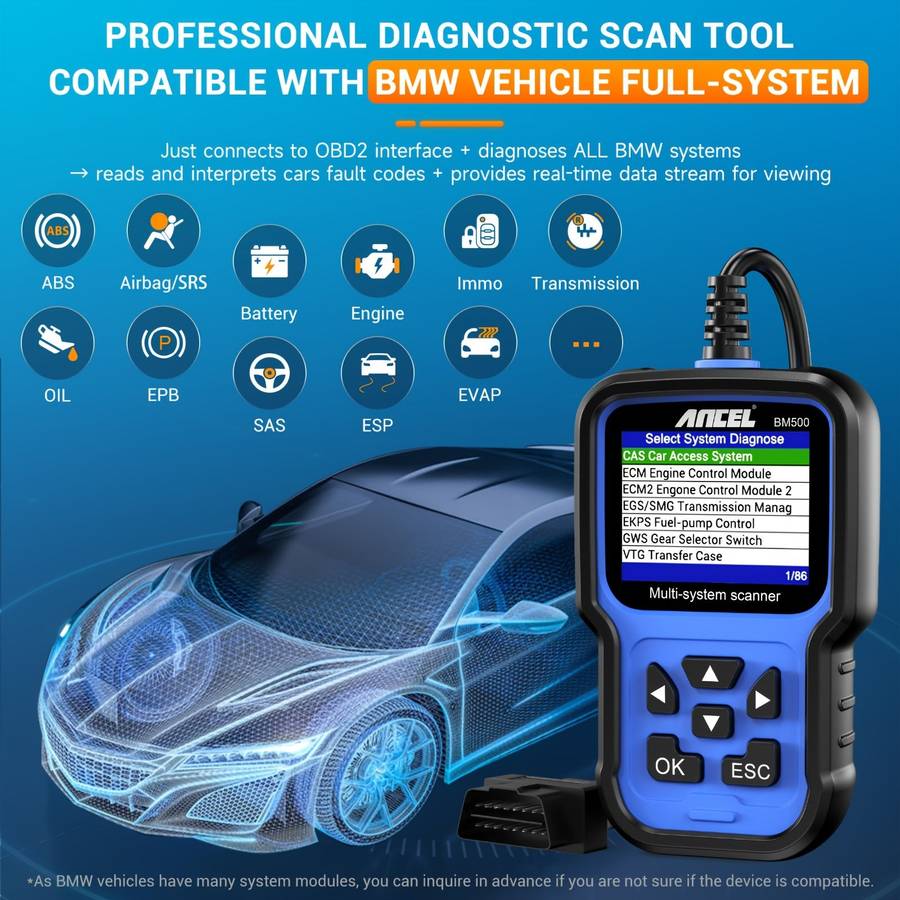 ANCEL BM500 OBD2 Scanner for BMW Mini - All System Car Diagnostic Tool