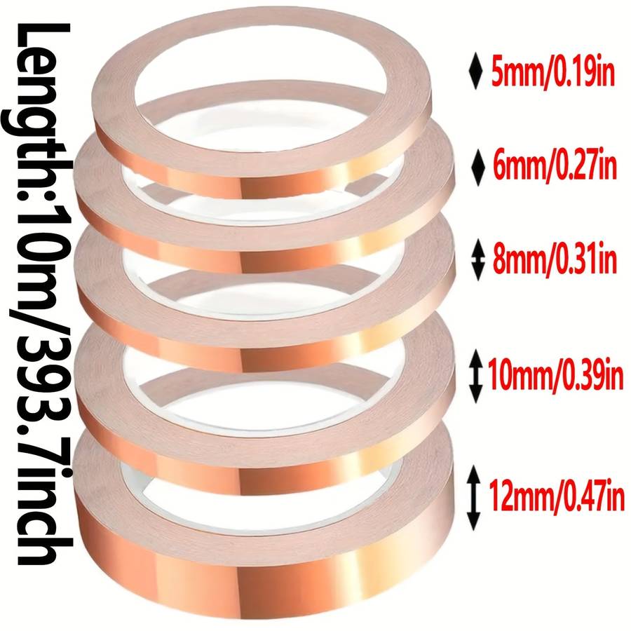 5pcs Copper Foil Tape Rolls - Heavy-Duty Single-Sided Conductive Adhesive with Ultra-Low ESR (Ext...