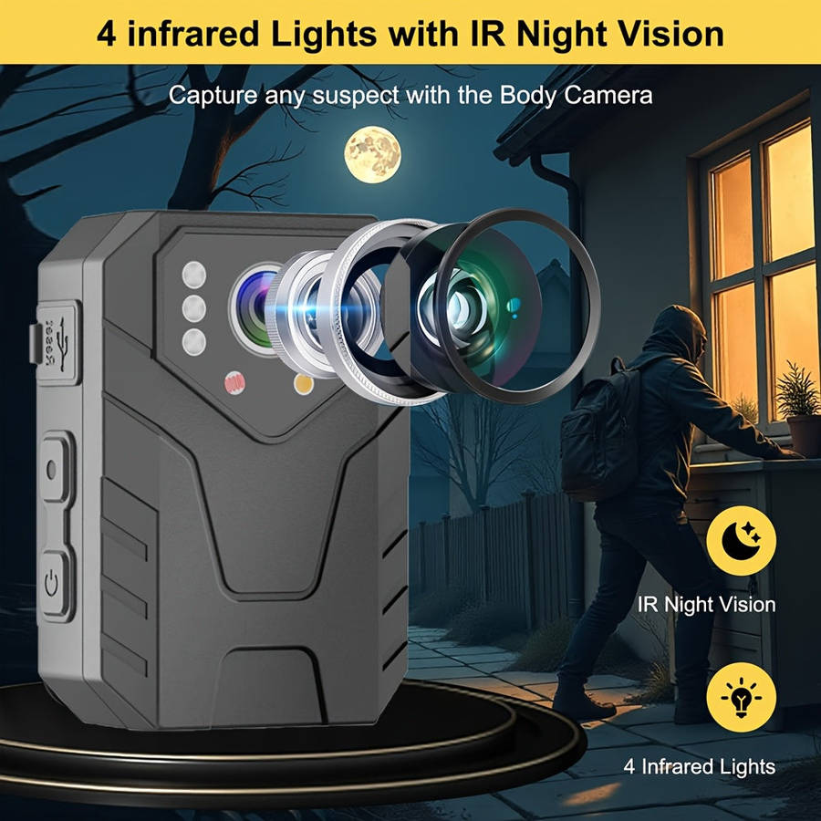 Full HD Portable Recorder, Multi-Function Back Clip Chest, Body Camera with 5.08cm HD Screen, Nig...