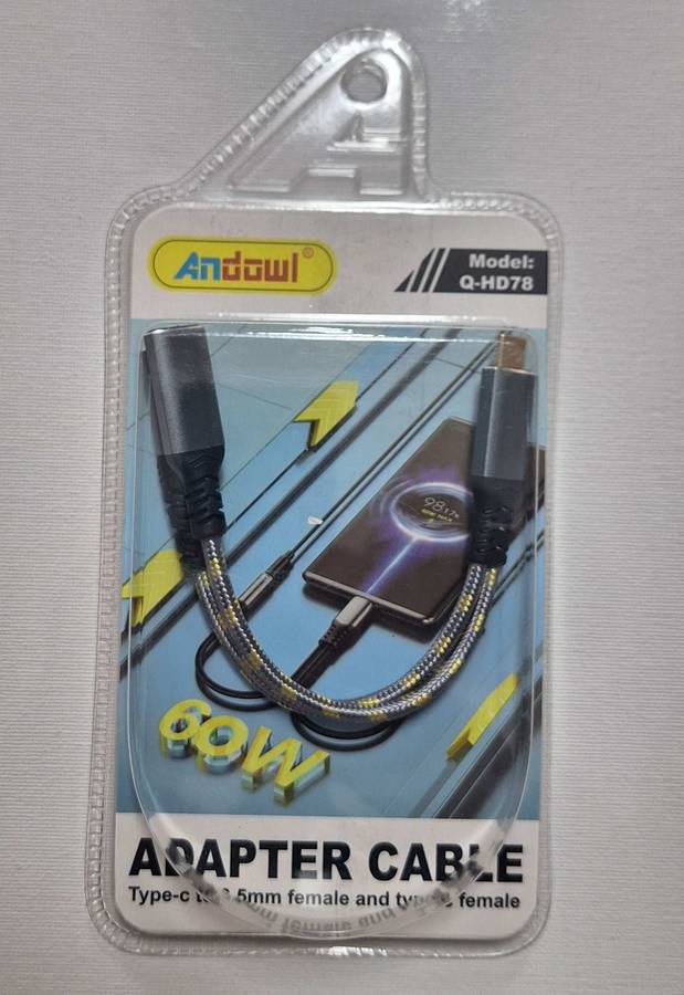 Andowl Adapter Cable: Type-C to 3.5mm Aux  Type-C Female - Perfect Audio Solution
