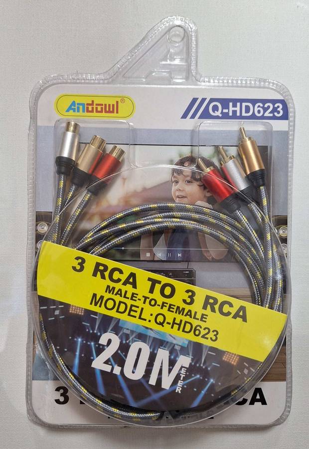 Durable 3 RCA to RCA Male to Female 2m Cable  High-Quality Audio/Video Connector