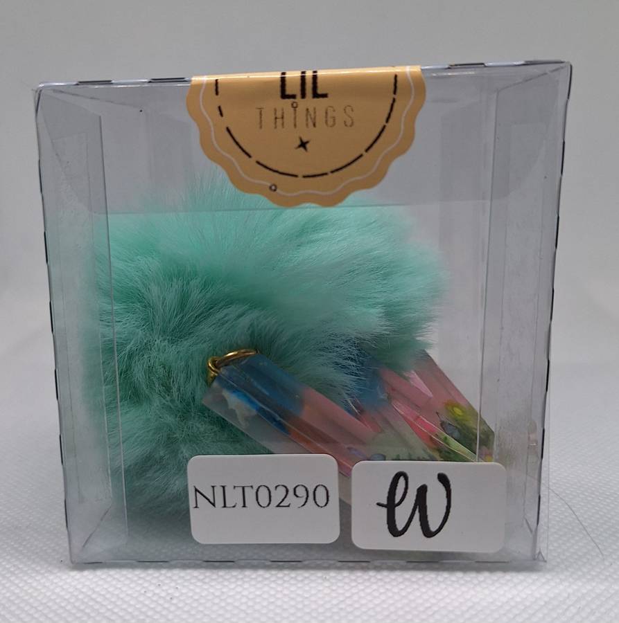 Custom Resin Letter Keychain With a Turquoise Pom Pom - W