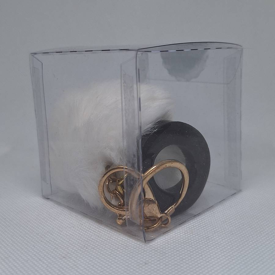 Custom Resin Letter Keychain With a White Pom Pom - O