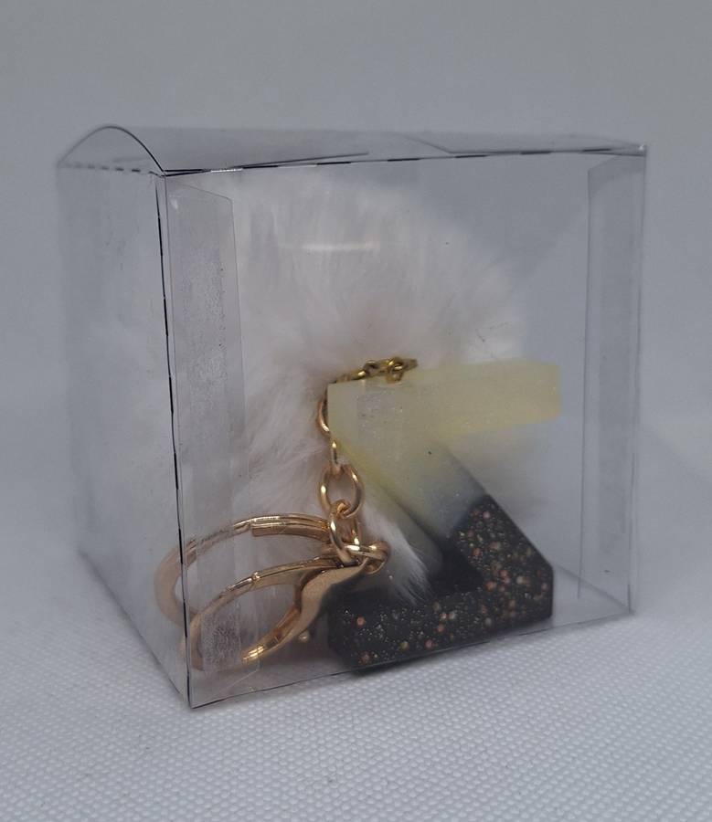 Custom Resin Letter Keychain With a White Pom Pom - Z
