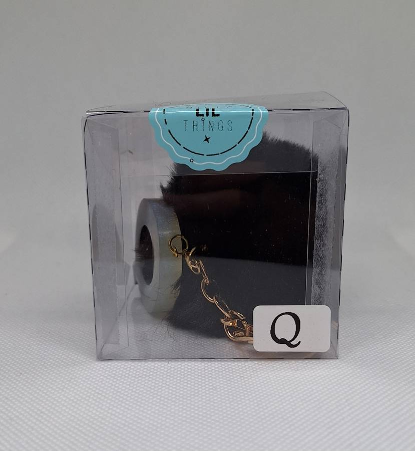 Custom Resin Letter Keychain With a Black Pom Pom - Q