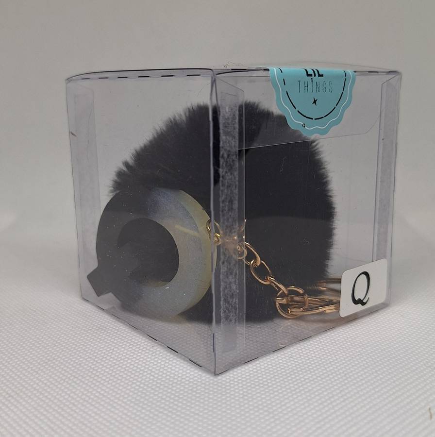 Custom Resin Letter Keychain With a Black Pom Pom - Q