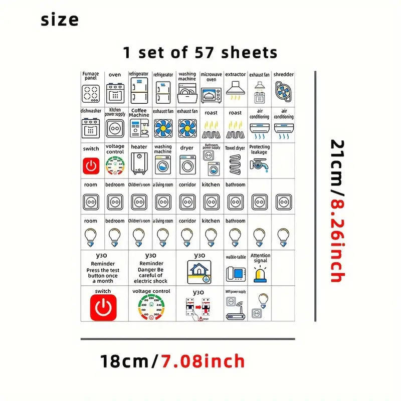57pc Electrical Panel and DB Board Label Sticker Set