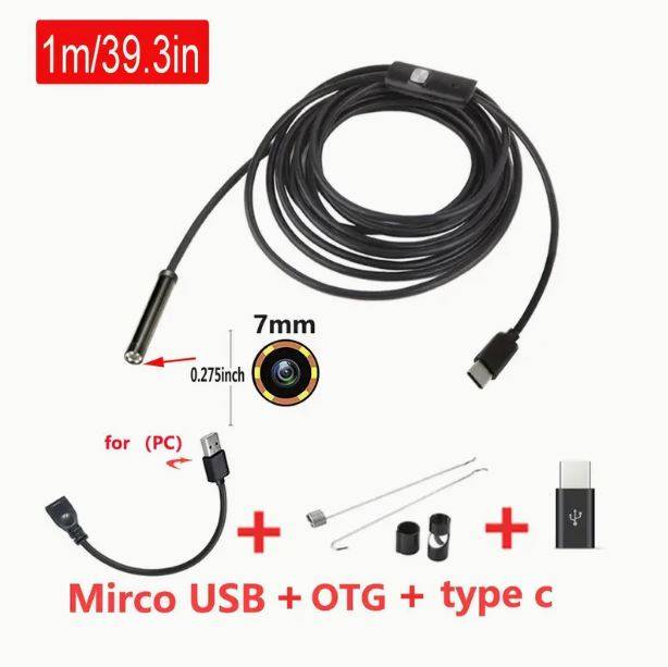 1 Meter x 7mm Lens Soft Cable  High Definition Endoscope, Android Mobile Phone Camera