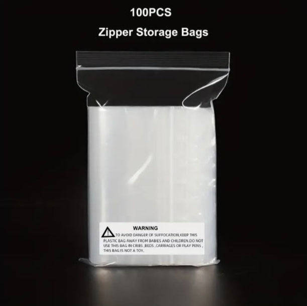 100Pcs Clear Resealable Zip Poly Plastic Bags