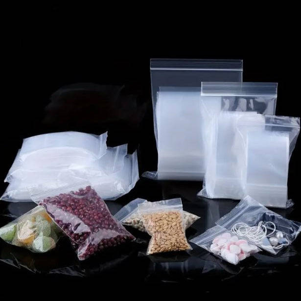 100Pcs Clear Resealable Zip Poly Plastic Bags