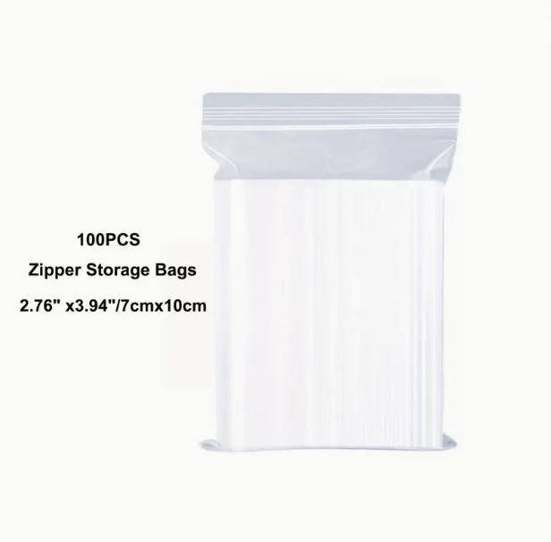 100Pcs Clear Resealable Zip Poly Plastic Bags