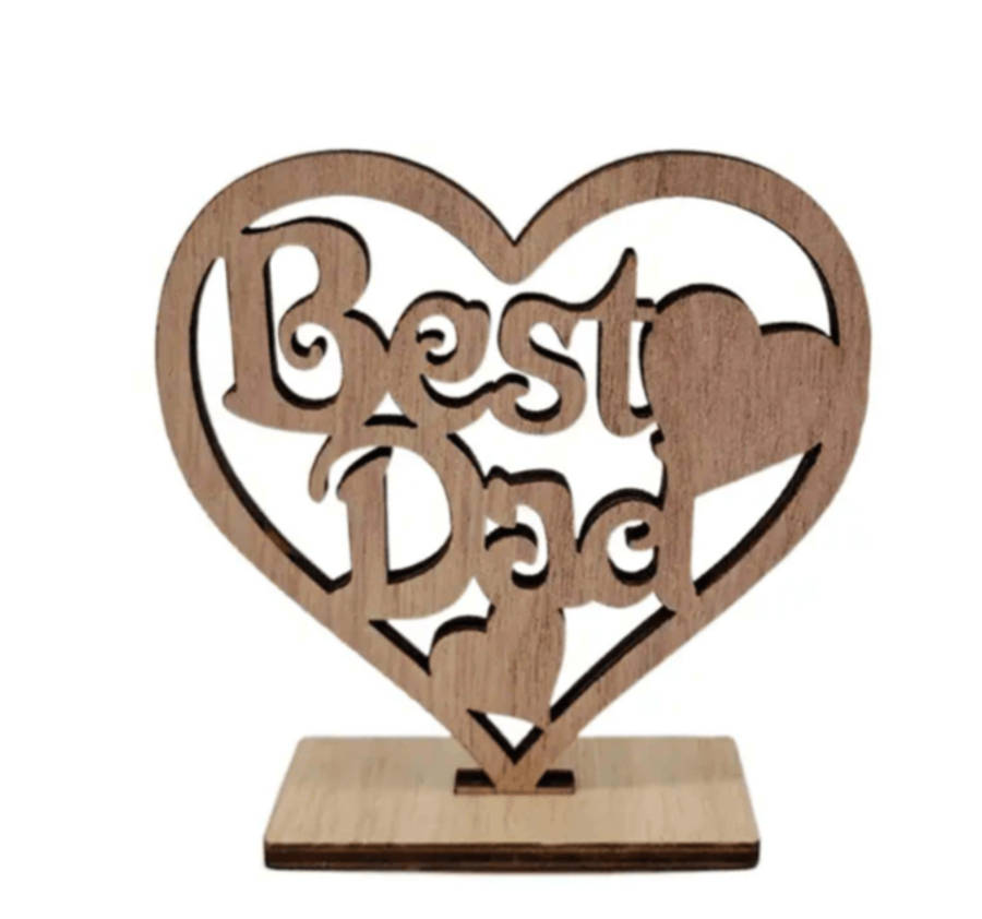 Best Dad Wooden Heart Decor Craft & Dad Slogan Detail & Tools Key Ring Set