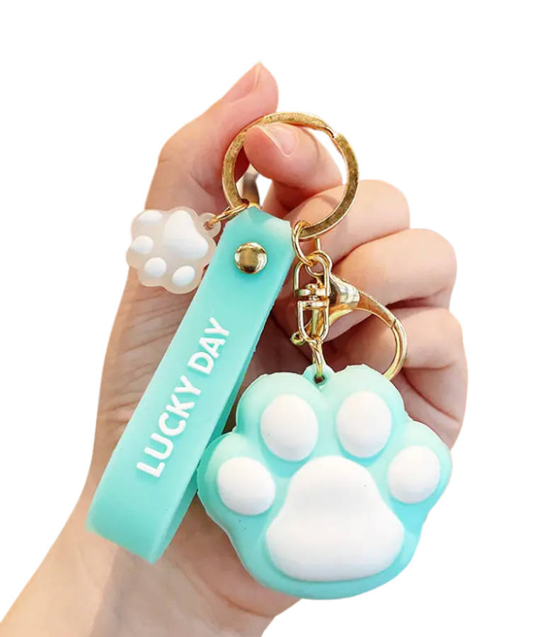 Large Cute Squishy Cat Paw Keyring - Kawaii Accessory - Blue