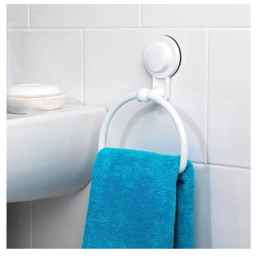 Bathroom Hand Towel Ring With Suction Cup - White